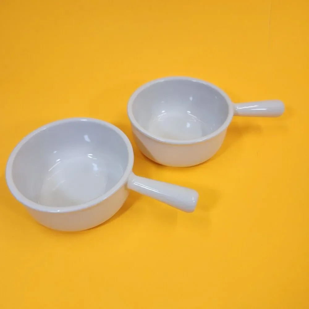 2 Le Creuset French Onion Handled Soup Bowls 1041 White Set Handle 5